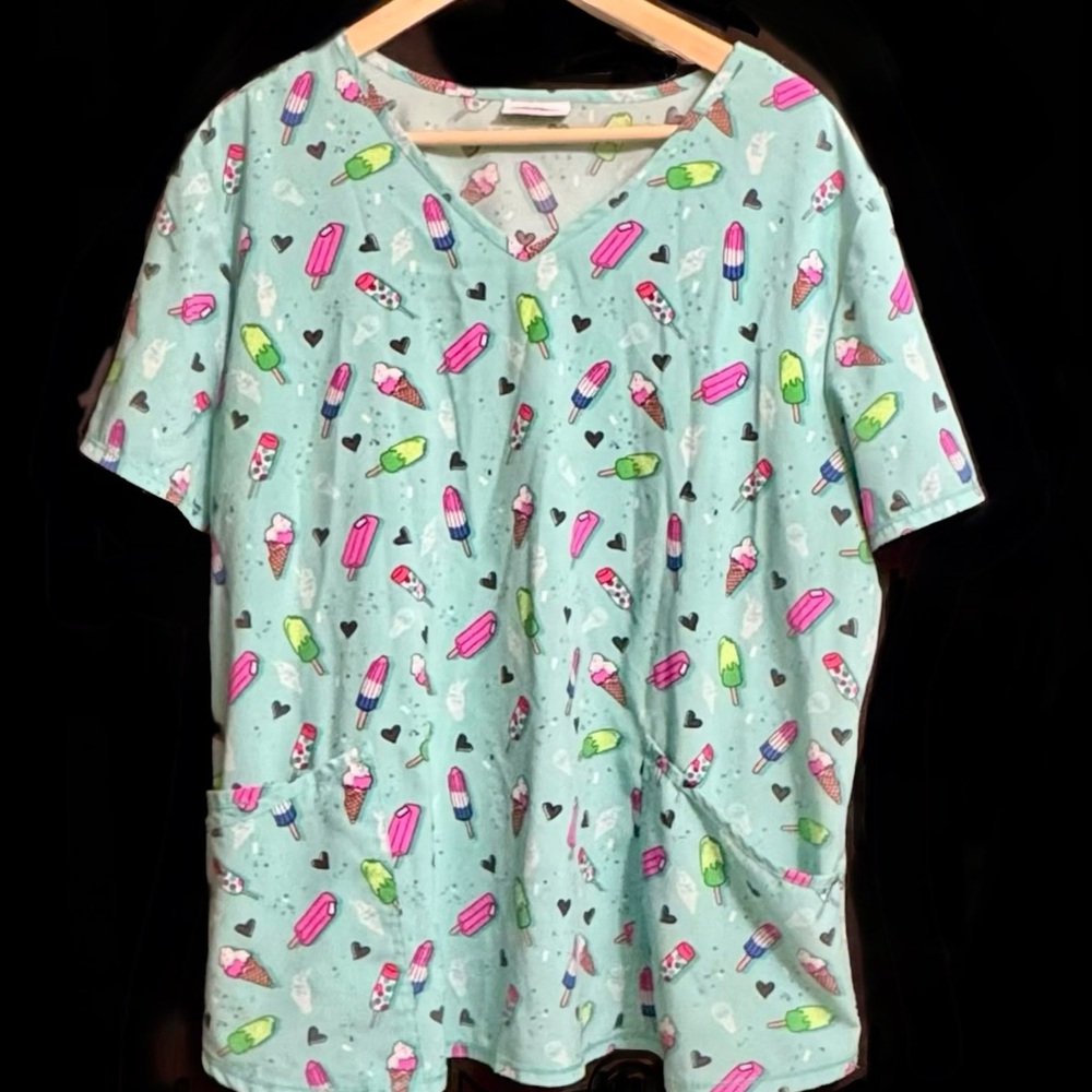 Scrubstar Popsicle Ice Cream Teal Scrub Top 2X